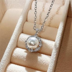 Anhänger Halsketten Temperament Elegante Simulierte Perlenkette Braut Hochzeit Zubehör Intarsien Glänzenden Kristall CZ Trendy Schmuck Für Frauen