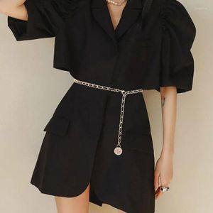 Belts 2023 Women Fashion Metal Chain Weave Belt Heart Bead Flower Pendant Waistband Dress Sweater Coat Decorative Adjustable