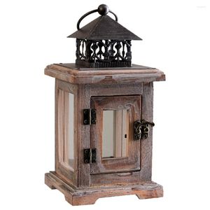 Castiçais retro castiçal vento lâmpada delicada madeira lanterna fonte de luz decorativa suporte de mesa de madeira