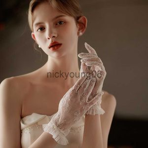 Five Fingers Gloves Five Fingers Gloves WG076 Exquisite Wedding Bridal Gloves Lace Ruffled Edge Short White Brides Bridesmaid Gloves Women Pageant Prom Accessorie