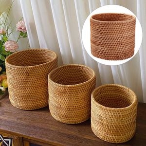 Waste Bins Basket Baskets Wicker Woven Storage Rattan Round Can Trash Fruit Seagrass Empty Bread Large Laundry Planter Blankets Gifts 230901