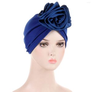 Ethnic Clothing Satin Flower Turban Caps For Women Stretchy Bandana Head Wrap Cap Muslim Headwear African Hat Female Hair Cover