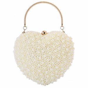 Borse da sera 2023 Perle a forma di cuore Pochette da sposa Borsa con perline laterali complete Mini Portafogli con tracolla a catena per ragazze MN1518 230901