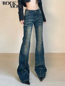 Jeans femininos rockmore vintage cintura baixa flare jeans mulheres y2k chique rebite magro lápis jean calças streetwear moda retro denim calças coreanas q230901