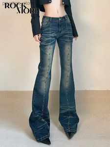 Jeans da donna Rockmore Jeans vintage a vita bassa a zampa d'elefante Donna Y2K Chic Rivetto Slim Matita Jean Pantaloni Streetwear Moda Retro Pantaloni in denim coreano Q230901