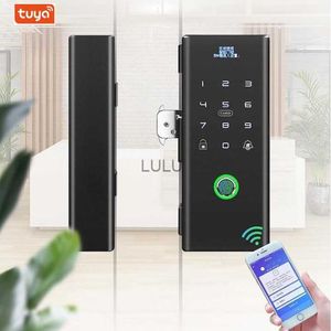 Serrature per porte Porta in vetro intelligente Serratura biometrica per impronte digitali Codice scheda RFID Telecomando App per telefono Wifi Tuya Ufficio Serratura elettrica Porta scorrevole HKD230902