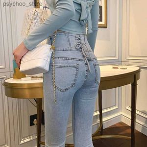 Kvinnors jeans kvinnor som stappar hög midja sexiga jeans smala denim blyerts byxor kvinnliga byxor femme mujer höst vår streetwear outfits byxor q230901