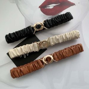 Belts Pu Leather Strap Metal Circle Ring Geometric Elastic Waist Belt Female Cummerbunds Buckle