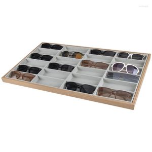 Bolsas de jóias 24 grade óculos de armazenamento rack óculos de sol bandeja de exibição de veludo caso óculos organizador caixa loja janela