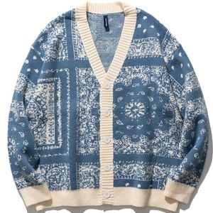 Мужские свитера Y2K Cashew Flowers Cardigan Мужские свитер зимние винтажные свитера Coats Fashion Lose Harajuku Женщины негабаритная шерсть вязаная 230901