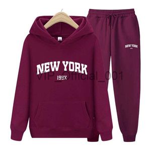 Men's Tracksuits Autumn Winter Hoodies+Pants Two Piece Set Joggers Brand NEW YORK Printing Men Womens Hoodies Tracksuits Jogger Pants Clothes Men x0902