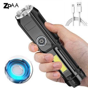 Torches Mini LED Flashlight with COB Side Light USB Rechargeable Lamp Outdoor Household Work Light Small Glare Flashlight Lighting HKD230902