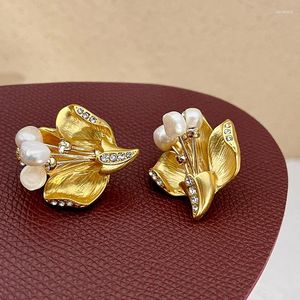 Dangle Earrings Minar Unique Design Freshwater Pearl Rhinestone Drop For Women 14K Gold Plated Brass Flowers Earring Brincos