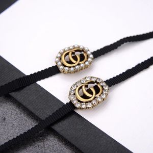 Chokers Luxury jewelry Chokers designer alphabet black rope necklace imported simulation diamond pearl counter consistent brass material h