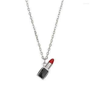 Pendant Necklaces Lipstick Necklace For Women White Gold Color Plated Sweater Chain Fashion Jewelry Female