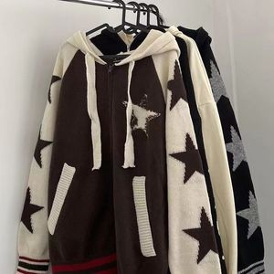 Мужские свитера корейская мода мужская звезда Zip Up Star Star осень зимний свитер Y2K Streetwear Vintage Men Cardigans Coats Sweaters 230901