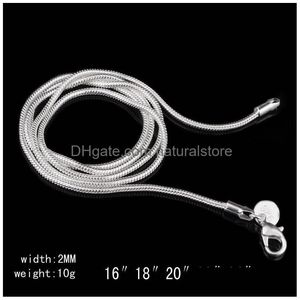 Correntes 2mm Snake Chain 925 Sier Banhado Cobras Osso Mulheres Gargantilha Colar Uni Design 16 a 24 polegadas Atacado Gota Entrega Jóias Pescoço Dhvwa