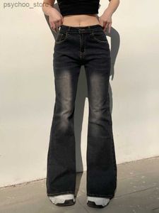 女子ジーンズカットアンドプシカY2K低ワシテットデニムフレアジーンズかわいいハラジュクタイダイプリントレトロパンツ韓国ファッション女性90年代のズボンシックQ230901