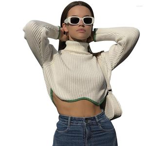 Women's Sweaters White Plus Size Wavy Hem High Neck Comfortable Soft 2023 Tight Slender Knitwear Sweater For Ladies Vintage Choker Tops