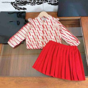 designer baby autumn sets Girls Dress suits Size 100-160 CM 2pcs Logo printed zippered jacket and red pleated skirt Aug30