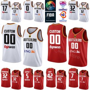 Print Basketball Germany World Cup 32 Johannes Thiemann Jersey National Team 4 Maodo Lo 10 POWER FORWARD 17 Dennis Schroder 42 Andreas Obst Red White Deutschland