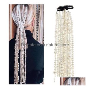 Other Fashion Pearl Jewelrytassel Hair Clips Long Trendy Headdress Abs Imitation Pearls Head Chain 50Cm Drop Delivery Jewelry Hairjewe Dhgpn