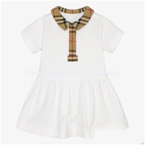 Mädchenkleider 2023 Kleinkinder Kleid Kleidung Baby Mädchen Kariertes Hemd Sommer Kinder Kurzarm Baumwollrock Klassisches Revers Importiert C Dh9GH