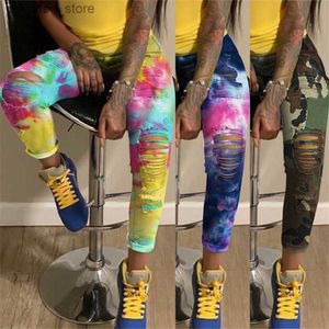 Damenjeans 2020 Neuankömmling Damen Ripped Tie Dye Jeans Hohe Taille Denim Bleistifthose Mode Straße Trendige Hose S-3XL Drop Shipping Q230901