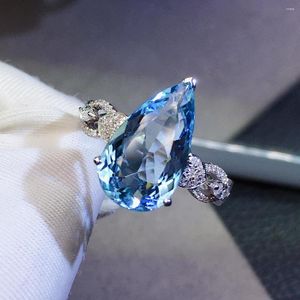 Anelli a grappolo ZYH Gioielli in oro bianco massiccio 18 carati Natura 3,1 ct Pietre preziose di acquamarina blu per le donne Regali di gioielleria raffinata