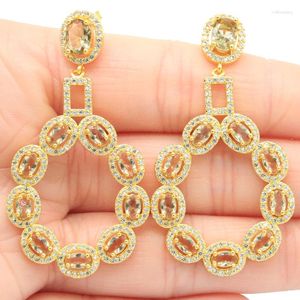 Dangle Küpeler 52x28mm Fantezi 11g Oluşturulan Altın Sitrin Beyaz CZ Kadınlar için Günlük Giyim 14K Altın Gümüş Kolye