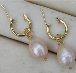 Dangle Earrings Noble Jewelry Huge 13x11MM Pink BAROQUE PEARL EARRING 14K/20 YELLOW GOLD Hook