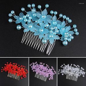 Hair Clips Silver Color Bridal Comb Headdress Pearl Head Flower Simple Insert Combs For Women Tiaras Bride Headpiece Wedding Accessory