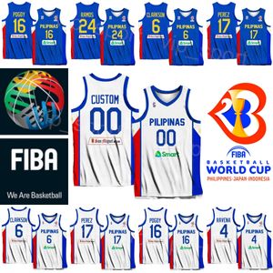 Drucken Weltmeisterschaft 2023 Basketball-Trikots Philippinen 8 SCOTTIE THOMPSON 11 KAI ZACHARY SOTTO 23 RHENZ ABANDO 4 Kiefer RAVENA 17 Jaymar PEREZ Dwight RAMOS Blau Weiß