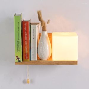 Wall Lamp Japanese Style Simple Wooden Furniture Modern White Frosted Square Glass Bedroom Decoration LED E27 Lightng