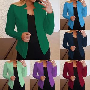 Ternos femininos blazer para mulheres casual bolsos escritório blazers drapeado frente aberta cardigans jaqueta terno de trabalho fino casaco chique