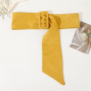 Cintos elegantes femininos cinto de camurça com fivela japonesa atacado elegante decoração de cintura amarela