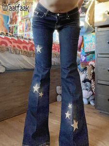 Damenjeans Waatfaak Streetwear Star Y2K Jeans Vintage Low Waist Cargohose Mom Denim Crop Flare Jeans Damen Low Rise Skinny 2000S Cute Q230901