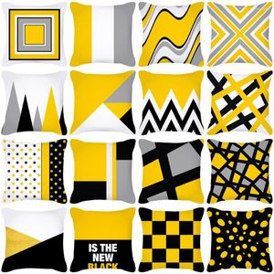 Travesseiro Amarelo Geométrico Capa 45x45cm Estilo Nórdico Casa Sofá Preto Cinza Listrado Xadrez Decorativo Lance Fronha