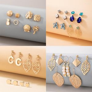 Brincos de Stud 5Pair/Sets Bohemian Leaf Set for Women Exukisite Starfish Pineapple Conch Summer Jewelry Acessórios 16698