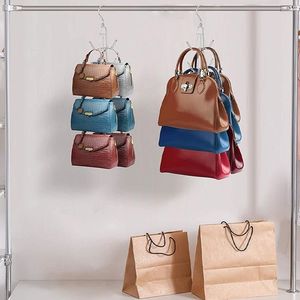 Hängare Metal Bag Storage Hooks Rotertable Tie Scarf Hanging Rack Multifunktionell handväska Hållare 3 lager garderob hänger arrangör