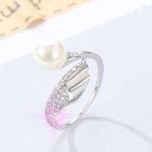 Cluster Rings 2023 Spring Summer Open Simple Pearl Fashion Jewelry White Gold Two Color 17mm Weight 1.8g Meterial Zircon Sweet Gift