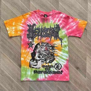 T-shirt da uomo Hellstar Short September New Hellstar Studio Skull Tie Dyed Manica corta Abbigliamento di alta qualità T-shirt moda hip-hop allentata da strada