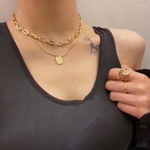 Pendant Necklaces Orgin Summer Korean Fashion Double Layer Square Geometrical Necklace For Women Vintage Chunky Chain Jewelry