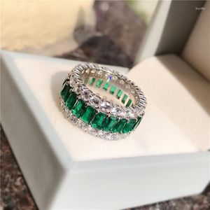 Cluster Rings ANZIW European Vintage Full Eternity Bands Silver 925 For Women Ring Classic Green SONA Diamond Wedding Engagement Jewelry