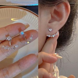 Stud Earrings Shiny Sliver Color Zircon Curved For Women Girls Simple Star Flower Two Ways To Wear Jewelry Brincos