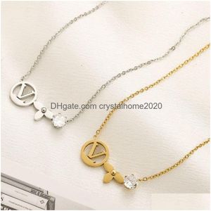 Gold Plated Diamond Necklace Designer Brand Jewelry Charm Gift 925 Sier Rostfritt stål Långkedja Simma Non Fade Four-Leaf Clover Drop Dhthk