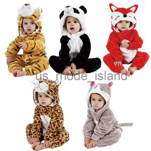Piżama kigurumi dzieci jednorożec piżama pANda tygrys lis loparda kostium zimowy flanel chłopiec pijama dziewczyna śpiąca odzież dziecięca onesie Jumpsuits x0901