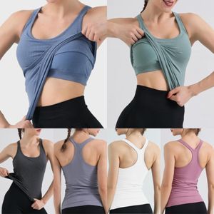 Lu 2023 ärmellose Ebb-to-Street-Tanktops Yoga Frauen Weste mit gepolstertem BH-Training Fitness Athletic LL Sport T-Shirt