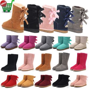 Designer Boots Australia Mini Bow Botów Women Winter Booties Girl Klasyczna kostka Krótka Kuche Mini futra Czarna kasztanowa różowa wysoka buty Bowtie Rozmiar 4-14