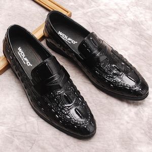 حذاء اللباس المتسكعون رجال أوكسفورد جلود حقيقية كلاسيكية حفل زفاف حفل زفاف يوميا نمط التماسيح اليومي